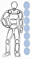 Rysunek przedstawiający człowieka w pełni wzrostu.  Jak pięknie narysować etapami postać mężczyzny w ubraniach pełnometrażowych ołówkiem dla początkujących i dzieci?  Jak narysować ciało, ramiona, nogi mężczyzny w ubraniach?  Jak narysować mężczyznę, mężczyznę w ubraniu z boku, w